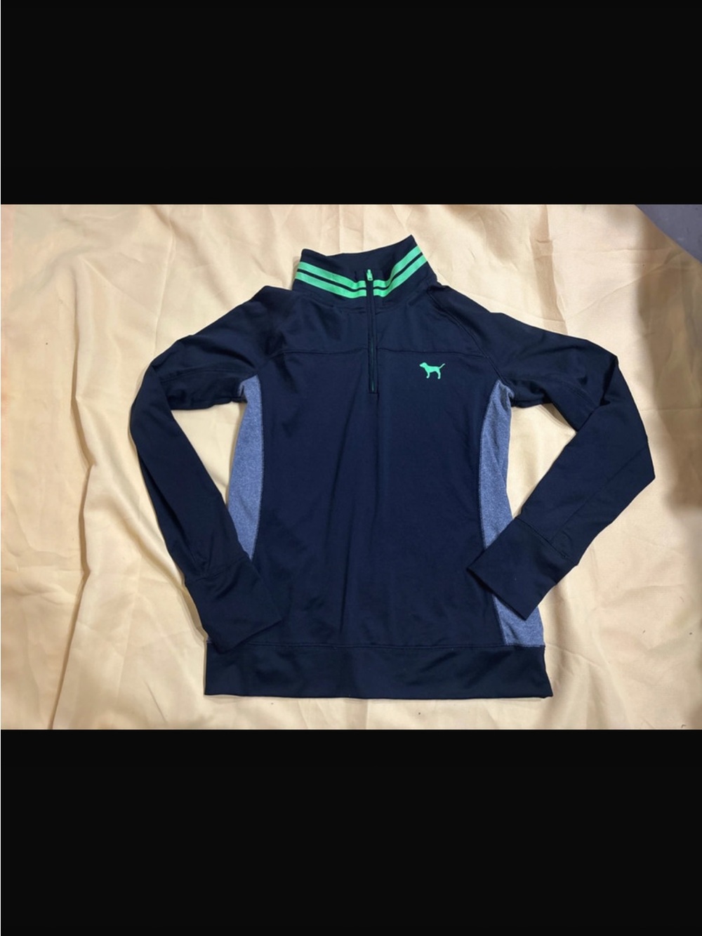PINK Victoria's Secret black Quarter-Zip Pullover with green Trim